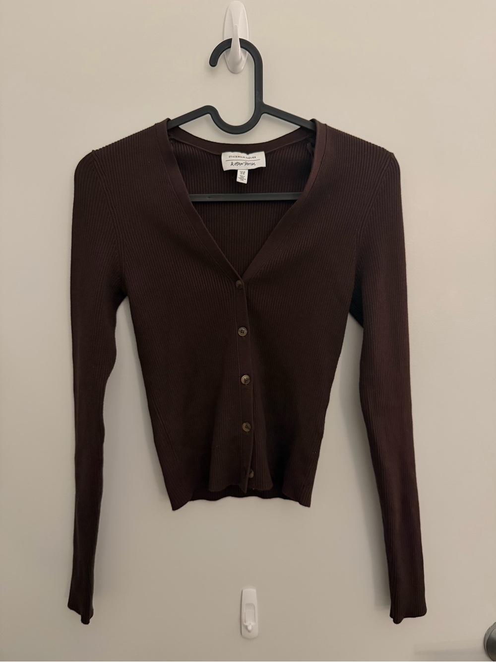 Other stories Ribbed V-Neck Button Cardigan - Brown XS